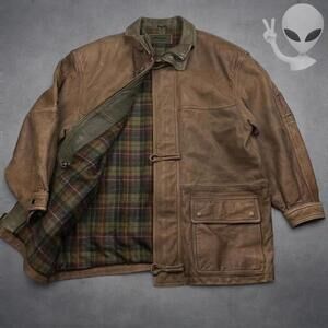 Vintage 80s Mirage Plaid Lined Genuine Leather Jacket XL HeavyWeight